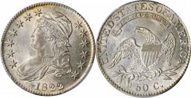 Capped Bust Half Dollar

1822/1 Capped Bust Half Dollar. O-101. Rarity-1. MS-62 (PCGS). CAC.

This satin to softly frosted example retains full lu...