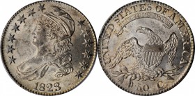 Capped Bust Half Dollar

1823 Capped Bust Half Dollar. O-103. Rarity-2. MS-62 (PCGS).

A flashy example with golden and powder-blue iridescence th...