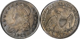 Capped Bust Half Dollar

1823 Capped Bust Half Dollar. O-105. Rarity-1. MS-63 (PCGS). CAC.

Golden-gray patina dominates both sides with olive-blu...