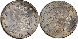 Capped Bust Half Dollar

1824/1 Capped Bust Half Dollar. O-101. Rarity-2. MS-63 (PCGS).

The obverse of this Choice example is largely brilliant s...