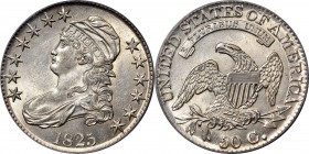 Capped Bust Half Dollar

1825 Capped Bust Half Dollar. O-109. Rarity-5. AU-55 (PCGS).

A bright, brilliant and satiny example of this scarce and c...