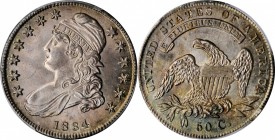 Capped Bust Half Dollar

1834 Capped Bust Half Dollar. O-109. Rarity-1. Small Date, Small Letters. MS-63 (PCGS).

Otherwise pearl-gray surfaces ex...