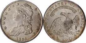 Capped Bust Half Dollar

1836 Capped Bust Half Dollar. Lettered Edge. O-116. Rarity-2. 50/00. MS-62 (PCGS).

A silvery pearlescence graces the sat...