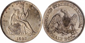 Liberty Seated Half Dollar

1842-O Liberty Seated Half Dollar. WB-3. Rarity-3. Early Die State. Medium Date, Medium Letters (a.k.a. Reverse of 1842)...