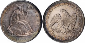Liberty Seated Half Dollar

1851-O Liberty Seated Half Dollar. WB-1. Rarity-4. MS-63 (NGC).

Warm grayish-violet toning is nicely balanced and ble...