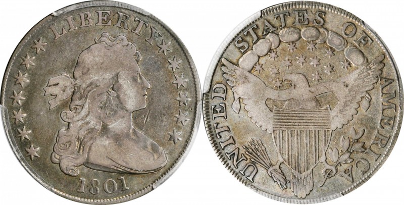 Draped Bust Silver Dollar

1801 Draped Bust Silver Dollar. BB-213, B-3. Rarity...