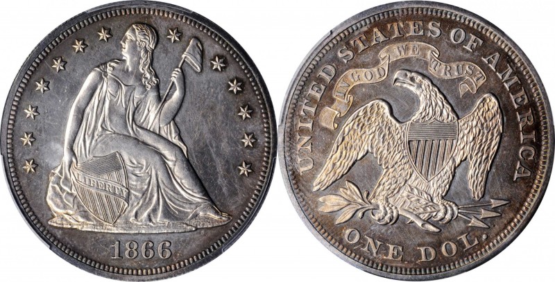 Liberty Seated Silver Dollar

1866 Liberty Seated Silver Dollar. Motto. OC-P2....