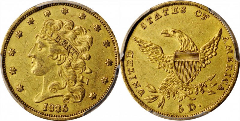 Classic Head Half Eagle

1835 Classic Head Half Eagle. HM-1. Rarity-2+. AU-53 ...