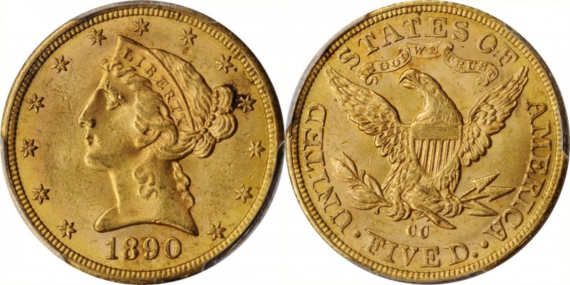 Liberty Head Half Eagle

1890-CC Liberty Head Half Eagle. Winter 1-A, the only...