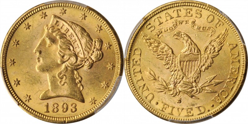 Liberty Head Half Eagle

1893-S Liberty Head Half Eagle. MS-64 (PCGS). CAC.
...