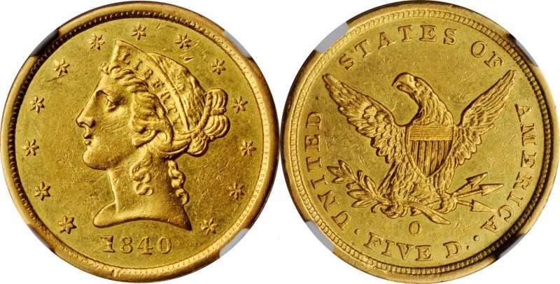 Liberty Head Half Eagle

1840-O Liberty Head Half Eagle. Winter-2. Narrow Mill...