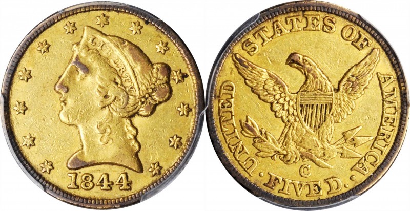 Liberty Head Half Eagle

1844-C Liberty Head Half Eagle. Winter-1, the only kn...