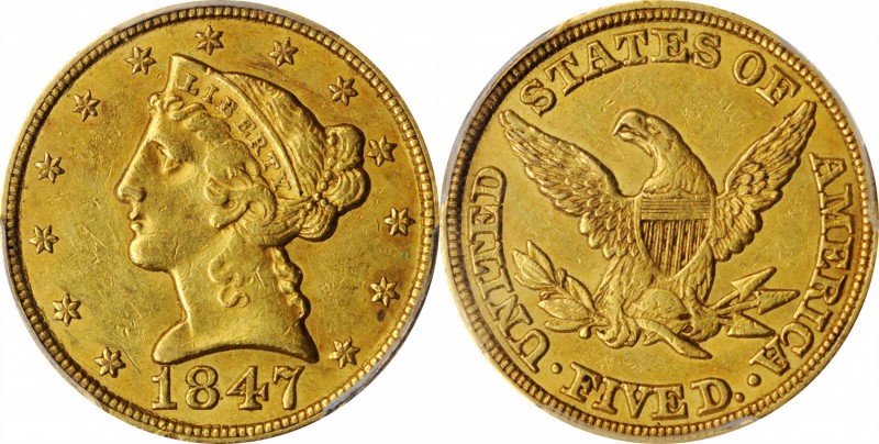 Liberty Head Half Eagle

1847 Liberty Head Half Eagle. FS-302. Misplaced Date....