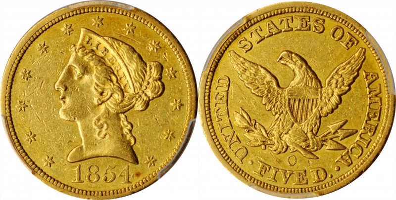 Liberty Head Half Eagle

1854-O Liberty Head Half Eagle. Winter-1. AU-50 (PCGS...