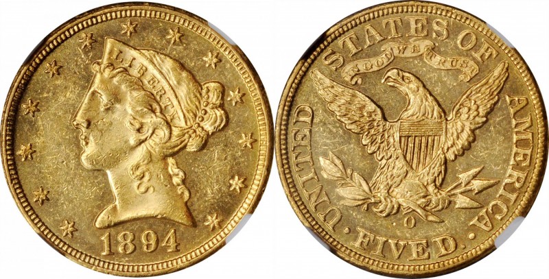 Liberty Head Half Eagle

1894-O Liberty Head Half Eagle. Winter-2. MS-61 * (NG...