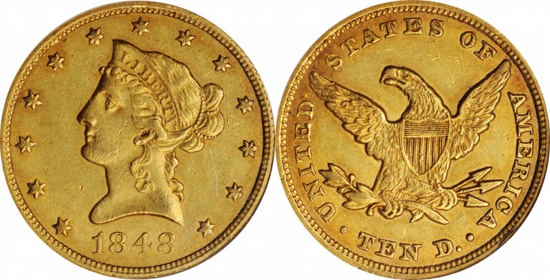 Liberty Head Eagle

1848 Liberty Head Eagle. AU-58 (NGC).

This attractive p...