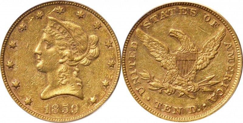 Liberty Head Eagle

1859 Liberty Head Eagle. AU-50 (PCGS). OGH.

Deep, rich ...