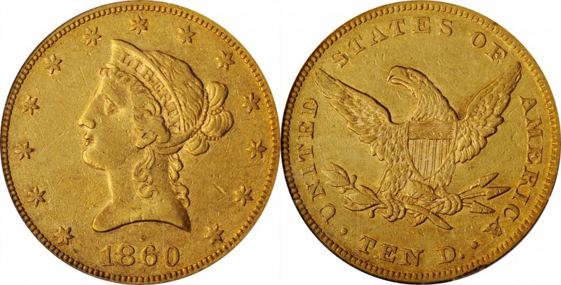 Liberty Head Eagle

1860 Liberty Head Eagle. EF-40 (PCGS). OGH.

Warm honey-...