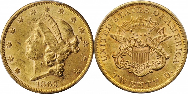 Liberty Head Double Eagle

1863-S Liberty Head Double Eagle. AU-58 (PCGS).

...