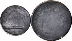 Counterstamps

(?) * BACKUS in a box punch on an 1836 Matron Head large cent. Brunk-Unlisted, Rulau-Unlisted. Host coin Very Good.

This is possib...