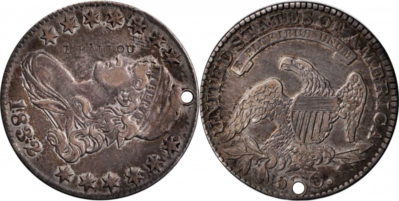 Counterstamps

L. BALLOU on an 1832 Capped Bust half dollar, O-105. Brunk B-23...