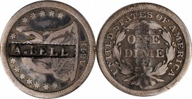 Counterstamps

A. BELL in a serrated box punch on an 1841 Seated dime. Brunk B-512, Rulau-Unlisted. Host coin Fine. 

Brunk lists one example on a...