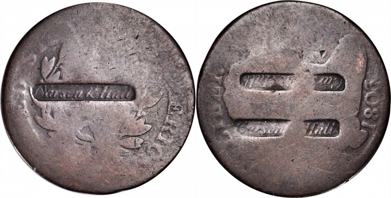 Counterstamps

CARSON & HALL three times in a box punch on an 1803 Draped Bust...