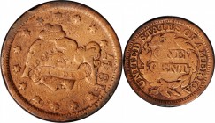 Counterstamps

CHEADELL in a curved box punch on an 1847 Braided Hair large cent. Brunk-Unlisted, Rulau-Unlisted. Host coin Fine. Plus, a circa 1840...