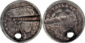 Counterstamps

(I).M. FAIRCHILD in a box punch on an 1838 Liberty Seated half dime. Brunk-Unlisted, Rulau-Unlisted. Host coin Very Fine, but holed. ...