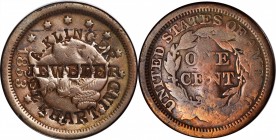 Counterstamps

A. KLINGER / JEWELER / ELKHART IND (in a circle) on an 1853 Braided Hair large cent. Brunk K-375, Rulau IND-100. Host coin Very Fine....
