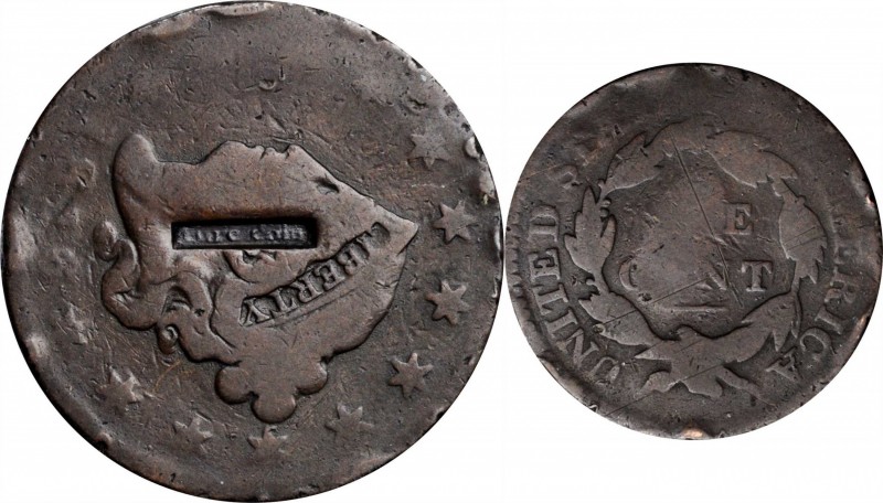 Counterstamps

PURE COIN in a box punch on an 1816 Matron Head large cent. Bru...