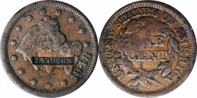 Counterstamps

J. VAUGHN in a box punch on an 1848 Braided Hair large cent. Brunk V-60, Rulau-Unlisted. Host coin Very Fine. 

Brunk lists multipl...