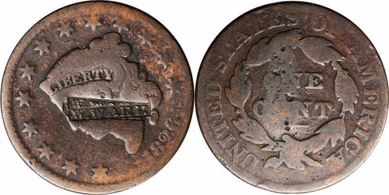 Counterstamps

W. WARK in a box punch struck multiple times on an 1826 Matron ...