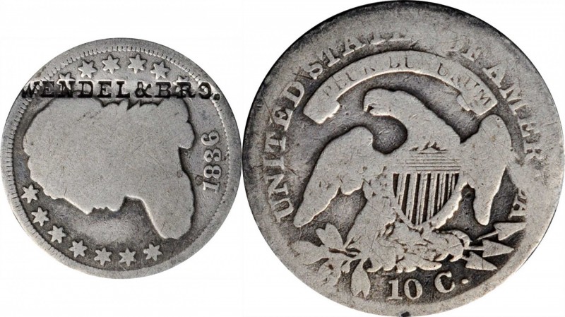 Counterstamps

WENDEL & BRO. on an 1836 Capped Bust dime JR-3. Brunk W-390, Ru...