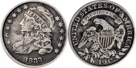 Counterstamps

H. WETTSTEIN two times on an 1833 Capped Bust dime, JR-5. Brunk W-438, Rulau-MV 389E. Host coin Very Fine. 

Hermann Wettstein was ...