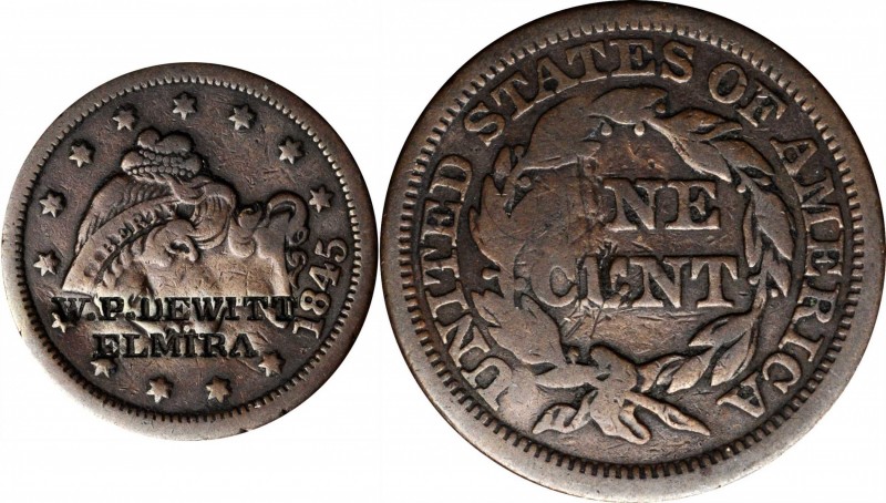 Counterstamps

W.P. DEWITT / ELMIRA on an 1845 Braided Hair large cent. Brunk ...