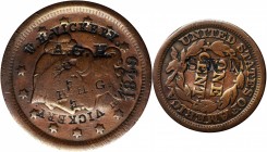 Counterstamps

W.H. VICKERY (curved) two times / A.G.H / H.H.G two times on the obverse and S.W.N on an 1849 Braided Hair large cent. Brunk-Unlisted...