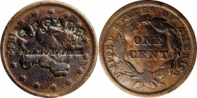 Counterstamps

G.F. GALE / (A. H. WA)TERS & CO. / MILLBURY MASS on an 1842 Braided Hair large cent. Brunk W-254 var., Rulau-Mass 46C var. Host coin ...
