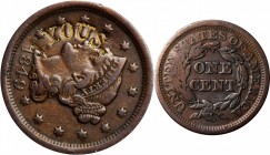 Counterstamps

J. YOUS. (curved) on an 1849 Braided Hair large cent. Brunk Y-67, Rulau-Pa 703. Host coin Extra Fine. 

Joshua Yous (1826-1904) was...
