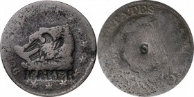Counterstamps

(EAGLE) / MAKER counterstamped on the obverse and a stray S on an 1826 Matron Head large cent. Brunk-Unlisted, Rulau-Unlisted. Host c...