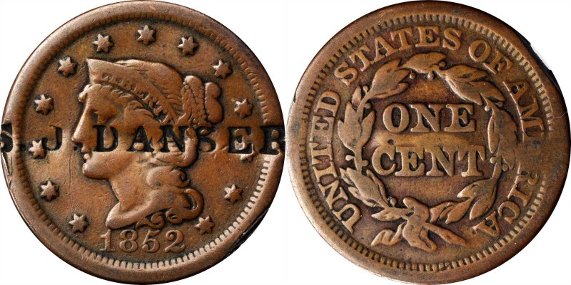 Counterstamps

S.J. DANSER on an 1852 Braided Hair large cent. Brunk D-72 var....