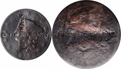Counterstamps

G. DEARBORN counterstamped on the both sides of an 1819 Matron Head large cent. Brunk-Unlisted, Rulau-Unlisted. Host coin Good. 

T...