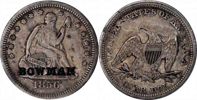 Counterstamps

BOWMAN on an 1854 Liberty Seated quarter. Brunk B-954, Rulau IL...