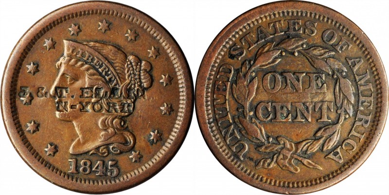 Counterstamps

J. & T. ELLIN / N-YORK on an 1845 Braided Hair large cent. Brun...
