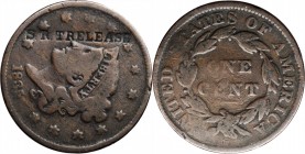 Counterstamps

S.R. TRELEASE on an 1835 Braided Hair large cent. Brunk T-412, Rulau-Unlisted. Host coin Fine. 

This is the stamp of Samuel Righte...