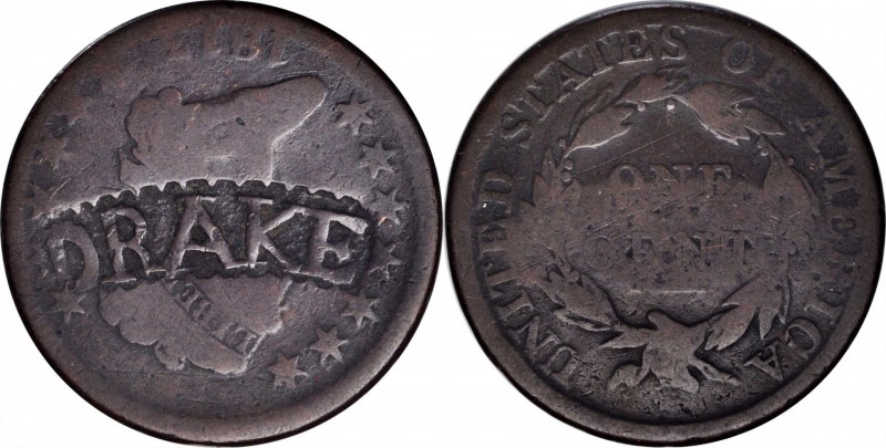 Counterstamps

DRAKE in a curved serrated box punch on an 1813 Classic Head la...