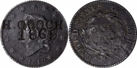 Counterstamps

H. GOOCH / 1869 on an 1819 Matron Head large cent. Brunk G-340, Rulau-Unlisted. Host coin Very Fine with light corrosion. 

Althoug...