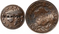 Counterstamps

T.H. NIVEN on an 1835 Braided Hair large cent. Brunk N-173, Rulau-Unlisted. Host coin Very Good. 

This likely the stamp of Thomas ...