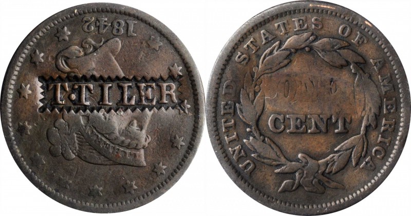 Counterstamps

T. TILER in a serrated box punch on an 1842 Braided Hair large ...