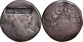 Counterstamps

N. CODY in a box punch on a 1800s Draped Bust large cent. Brunk C-662, Rulau-Mass 695. Host coin Good. 

According to Brunk, Nathan...